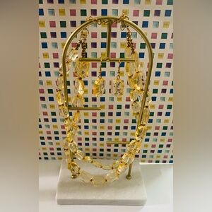Crystal Bead Necklace and Earring Set - Gold Tone